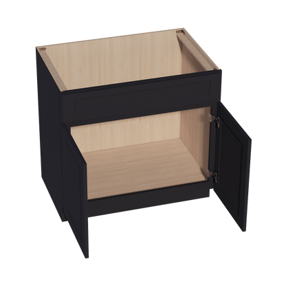 HE - SB36: Ebony Black Shaker 36" 2 Doors 1 False Drawer Sink Base Cabinet - NextCabinets