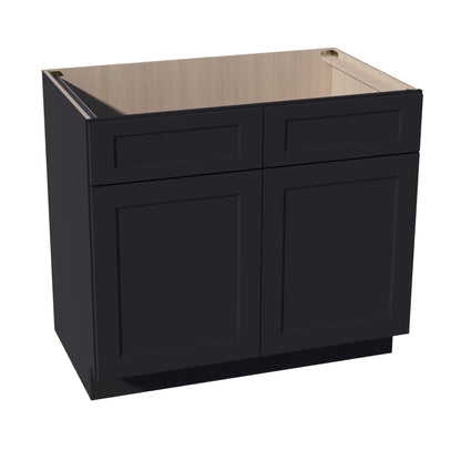 HE - SB39: Ebony Black Shaker 39" 2 Doors 2 False Drawers Sink Base Cabinet - NextCabinets