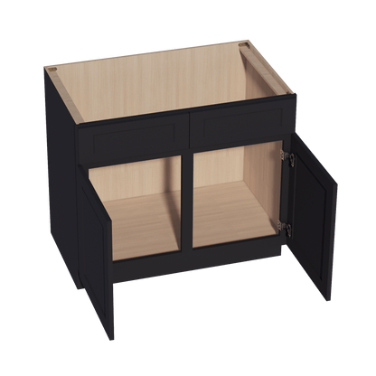 HE - SB39: Ebony Black Shaker 39" 2 Doors 2 False Drawers Sink Base Cabinet - NextCabinets