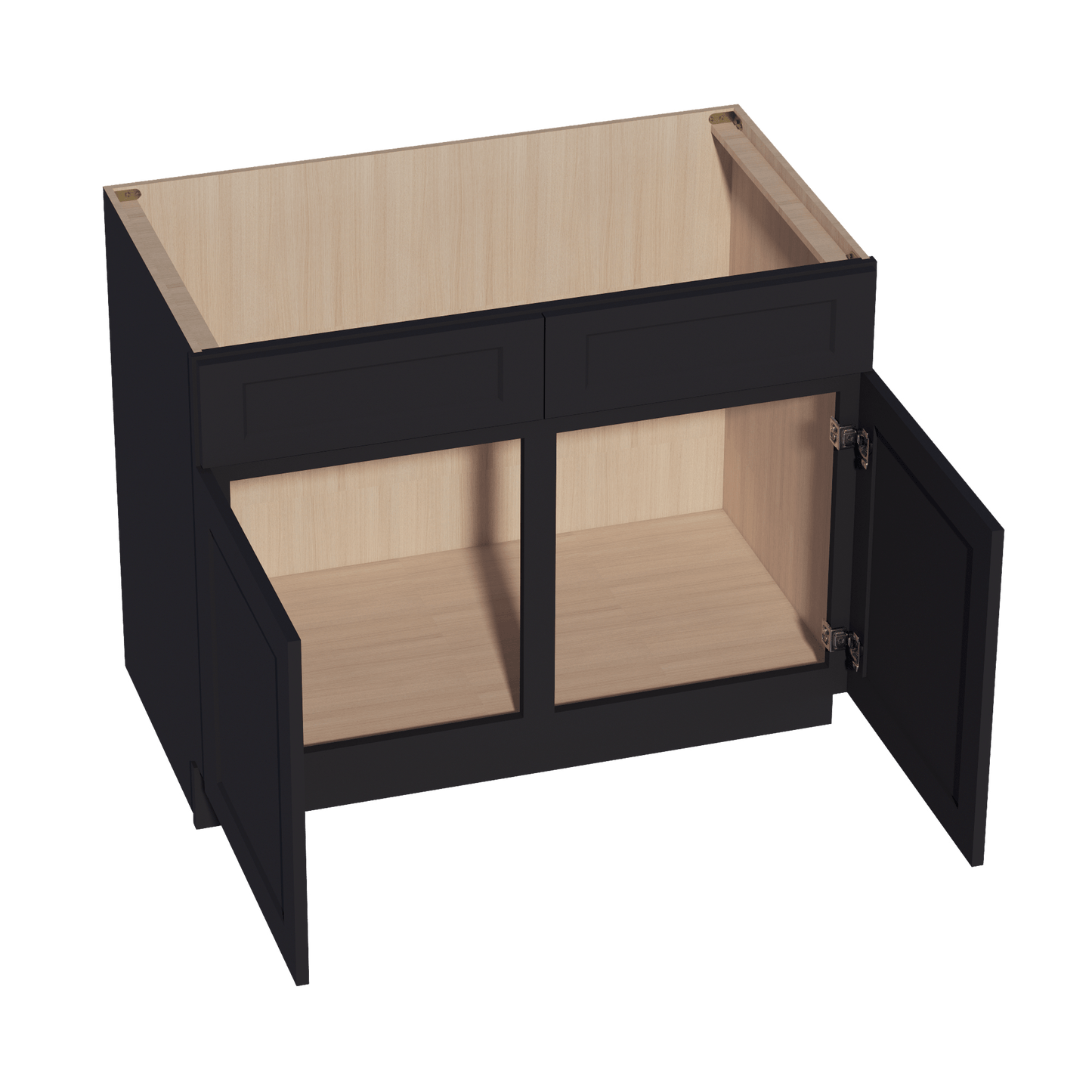 HE - SB42: Ebony Black Shaker 42" 2 Doors 2 False Drawers Sink Base Cabinet - NextCabinets