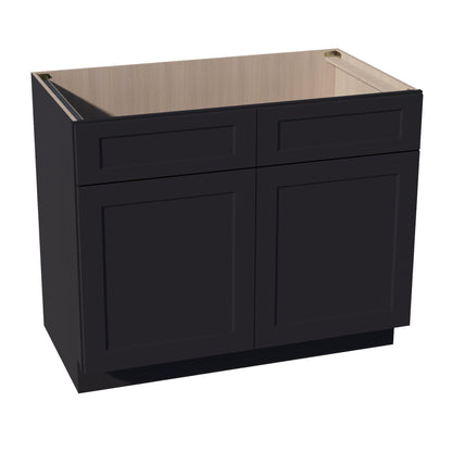 HE - SB42: Ebony Black Shaker 42" 2 Doors 2 False Drawers Sink Base Cabinet - NextCabinets