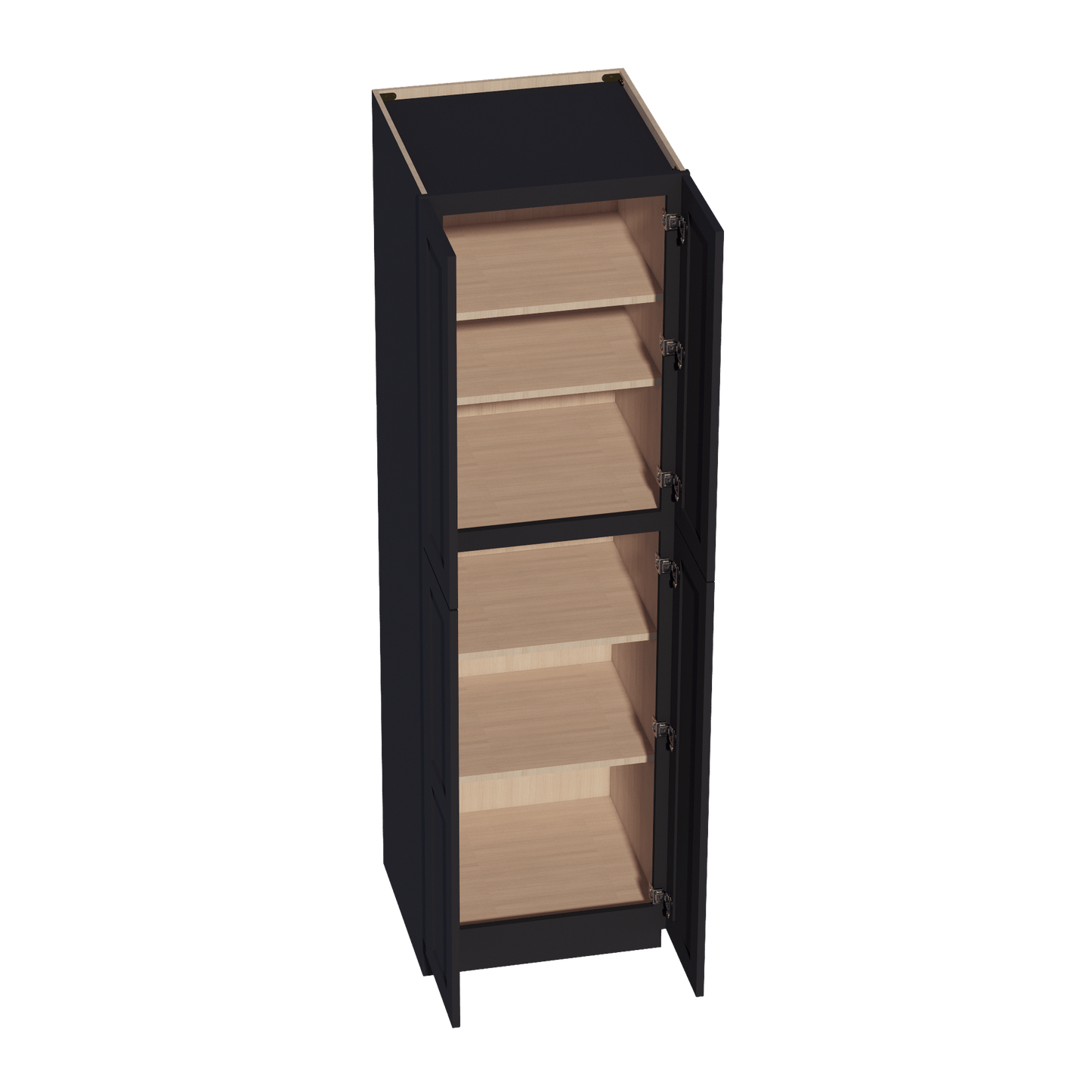 HE - TP2484: Ebony Black Shaker 24"W x 84"H x 24"D 4 Door & 5 Shelves Tall Shelf Pantry Cabinets - NextCabinets