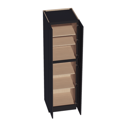HE - TP2484: Ebony Black Shaker 24"W x 84"H x 24"D 4 Door & 5 Shelves Tall Shelf Pantry Cabinets - NextCabinets