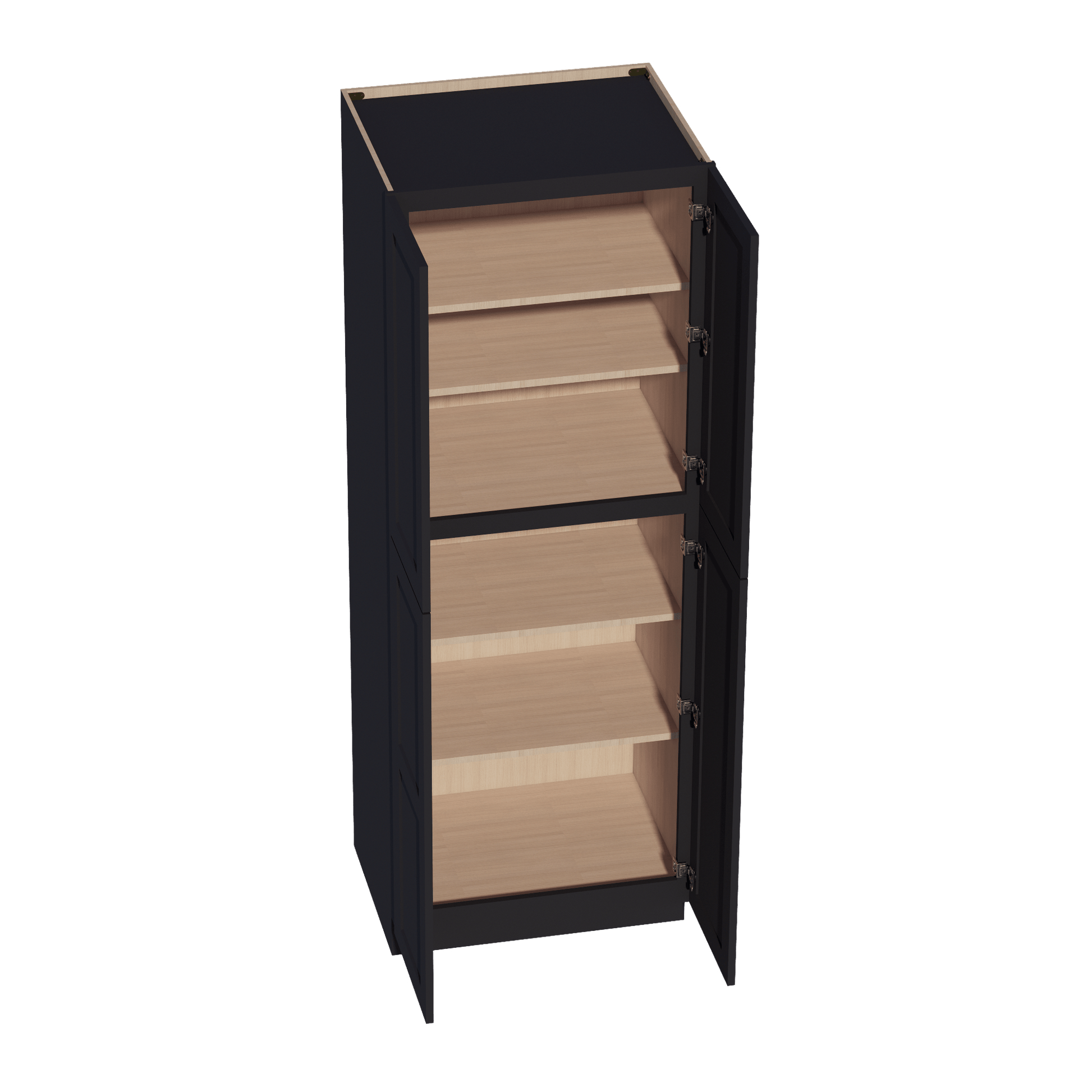 HE - TP3084: Ebony Black Shaker 30"W x 84"H x 24"D 4 Door & 5 Shelves Tall Shelf Pantry Cabinets - NextCabinets