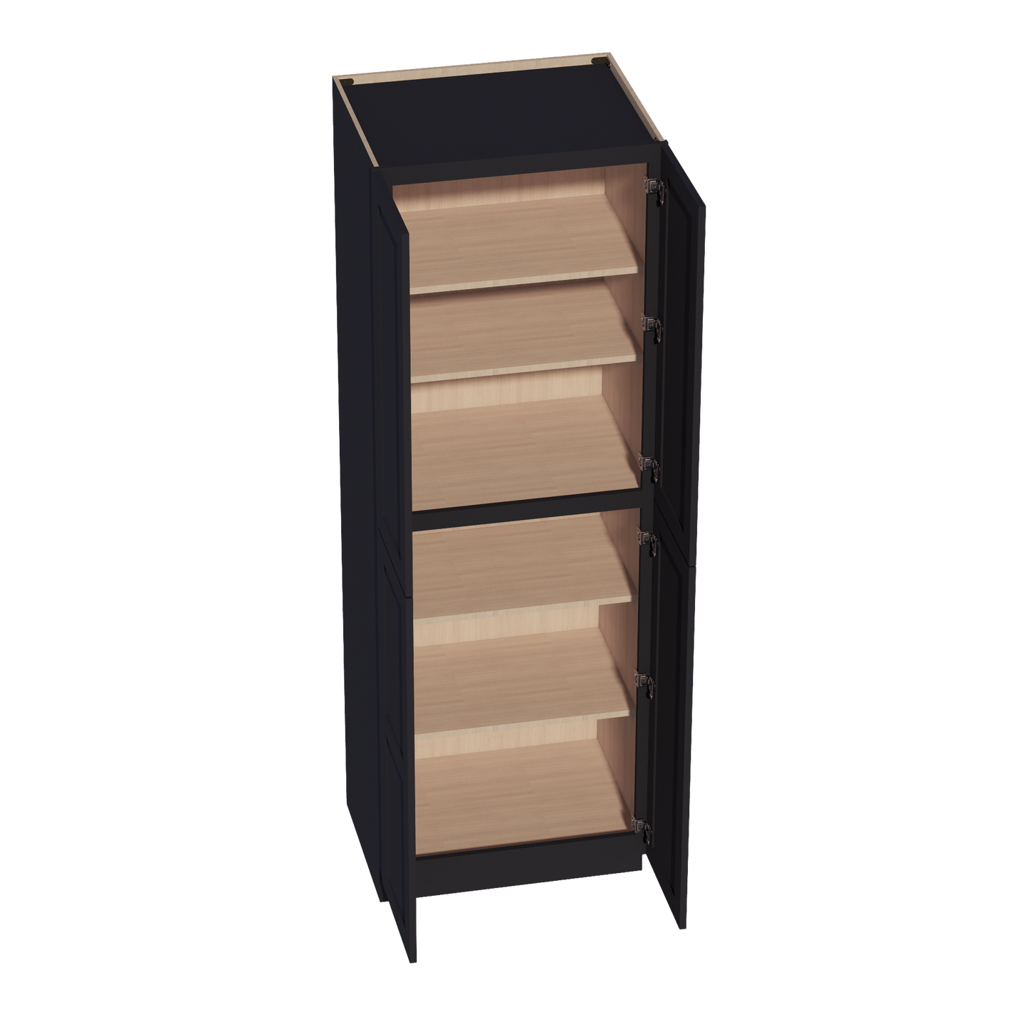 HE - TP3090: Ebony Black Shaker 30"W x 90"H x 24"D 4 Door & 5 Shelves Tall Shelf Pantry Cabinets - NextCabinets
