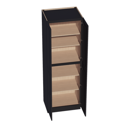 HE - TP3090: Ebony Black Shaker 30"W x 90"H x 24"D 4 Door & 5 Shelves Tall Shelf Pantry Cabinets - NextCabinets