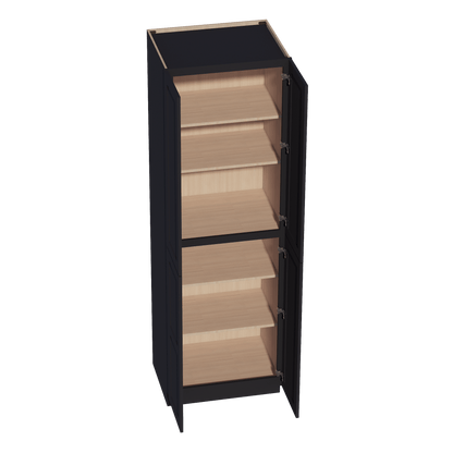 HE - TP3096: Ebony Black Shaker 30"W x 96"H x 24"D 2 Doors & 6 Shelves Tall Shelf Pantry Cabinets - NextCabinets