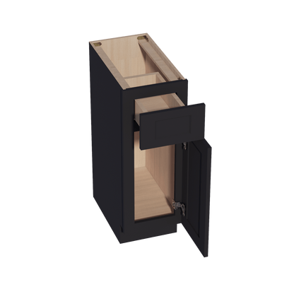 HE - VB1221: Ebony Black Shaker 12"W x 34 - 1/2"H x 21"D 1 Door & 1 Drawer Single Door Vanity Base Cabinets - NextCabinets