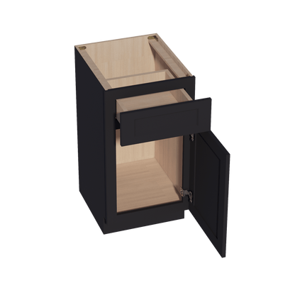 HE - VB1821: Ebony Black Shaker 18"W x 34 - 1/2"H x 21"D 1 Door & 1 Drawer Single Door Vanity Base Cabinets - NextCabinets