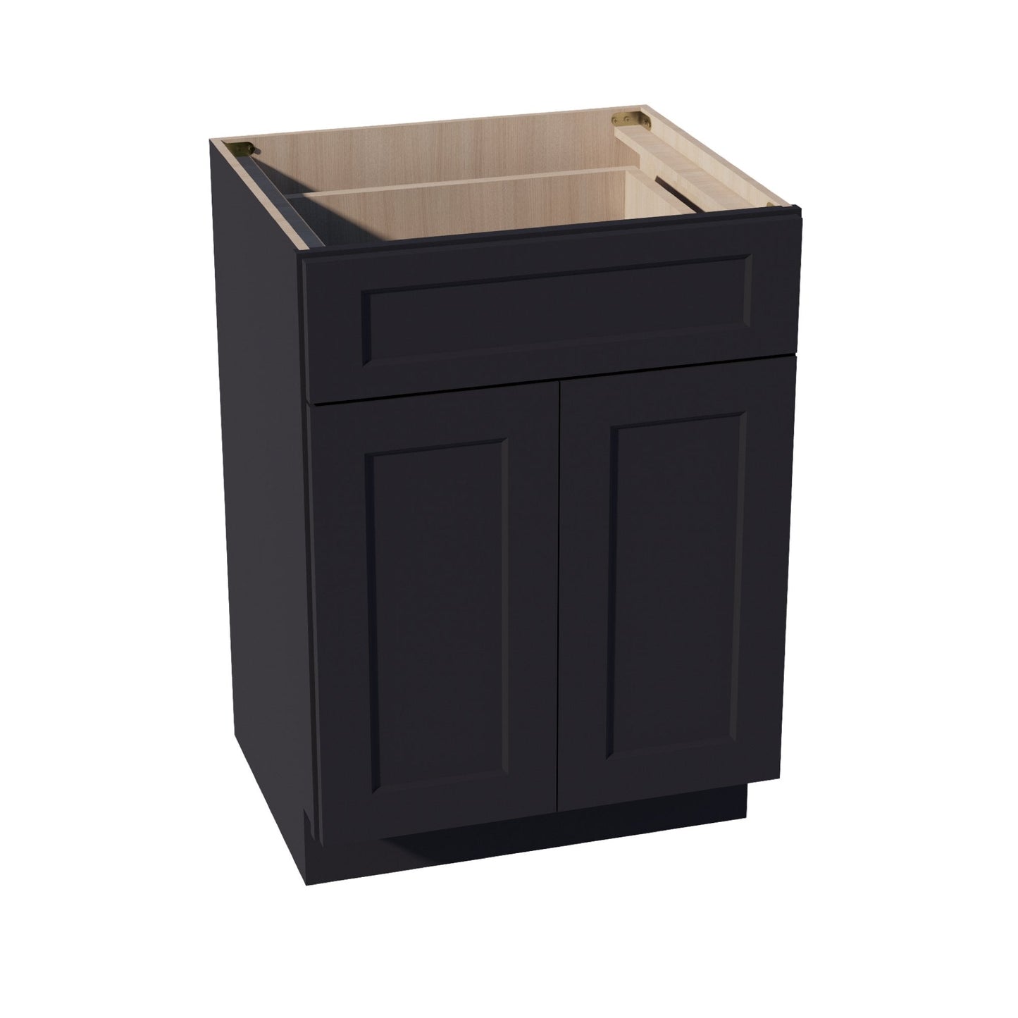 HE - VB2421: Ebony Black Shaker 24"W x 34 - 1/2"H x 21"D 2 Doors & 1 Drawer Double Door Vanity Base Cabinets - NextCabinets