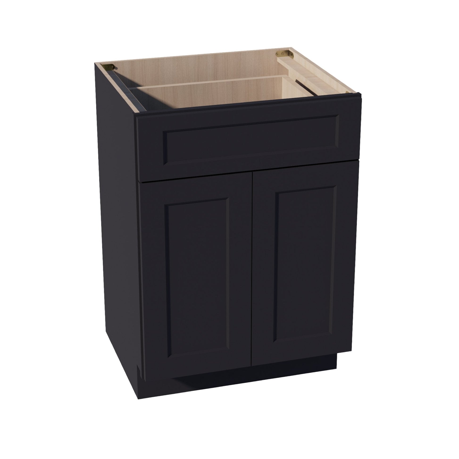 HE - VB2421: Ebony Black Shaker 24"W x 34 - 1/2"H x 21"D 2 Doors & 1 Drawer Double Door Vanity Base Cabinets - NextCabinets