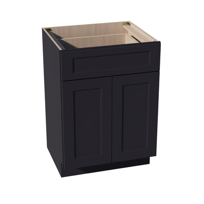 HE - VB2421: Ebony Black Shaker 24"W x 34 - 1/2"H x 21"D 2 Doors & 1 Drawer Double Door Vanity Base Cabinets - NextCabinets