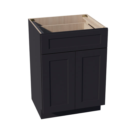 HE - VB2421: Ebony Black Shaker 24"W x 34 - 1/2"H x 21"D 2 Doors & 1 Drawer Double Door Vanity Base Cabinets - NextCabinets