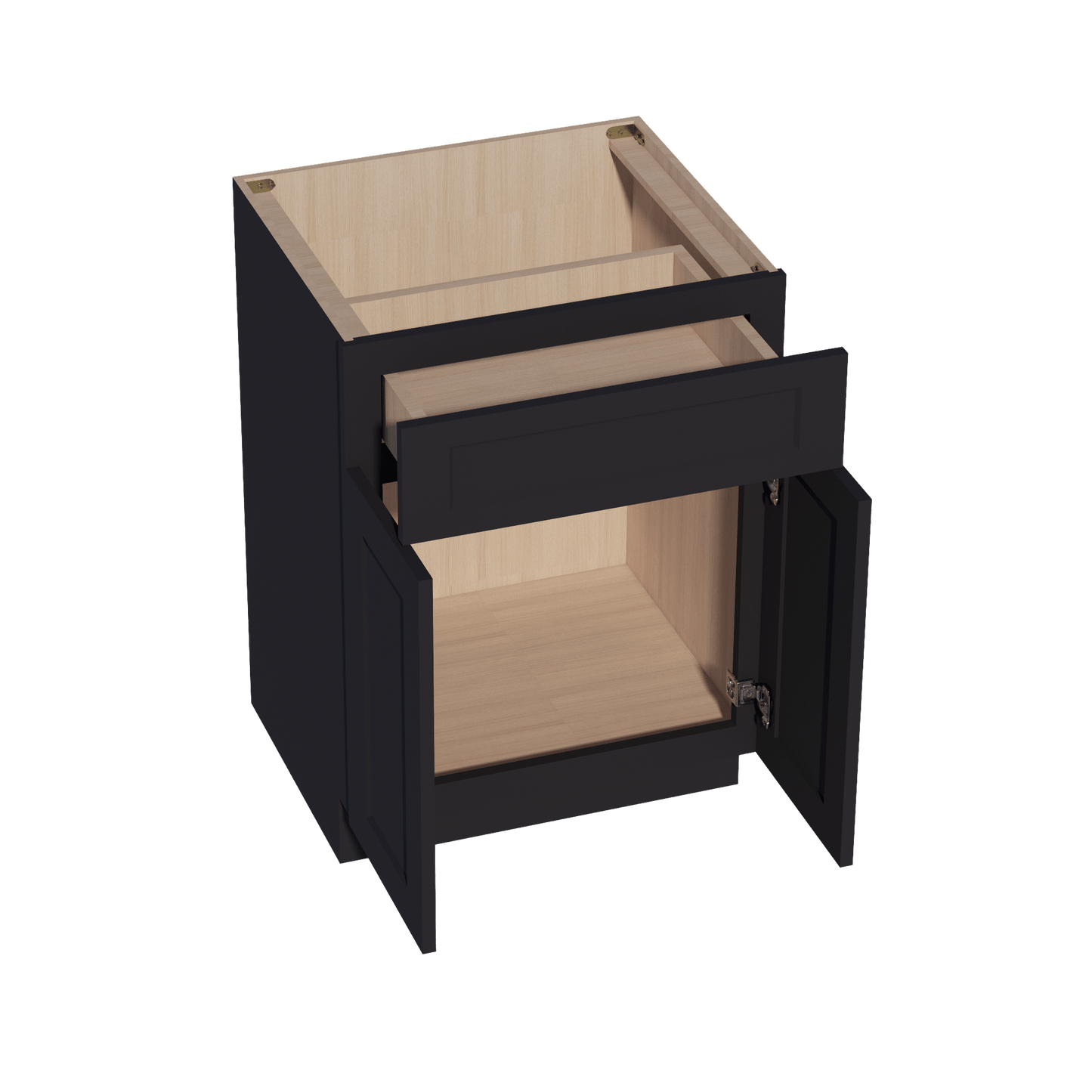 HE - VB2421: Ebony Black Shaker 24"W x 34 - 1/2"H x 21"D 2 Doors & 1 Drawer Double Door Vanity Base Cabinets - NextCabinets