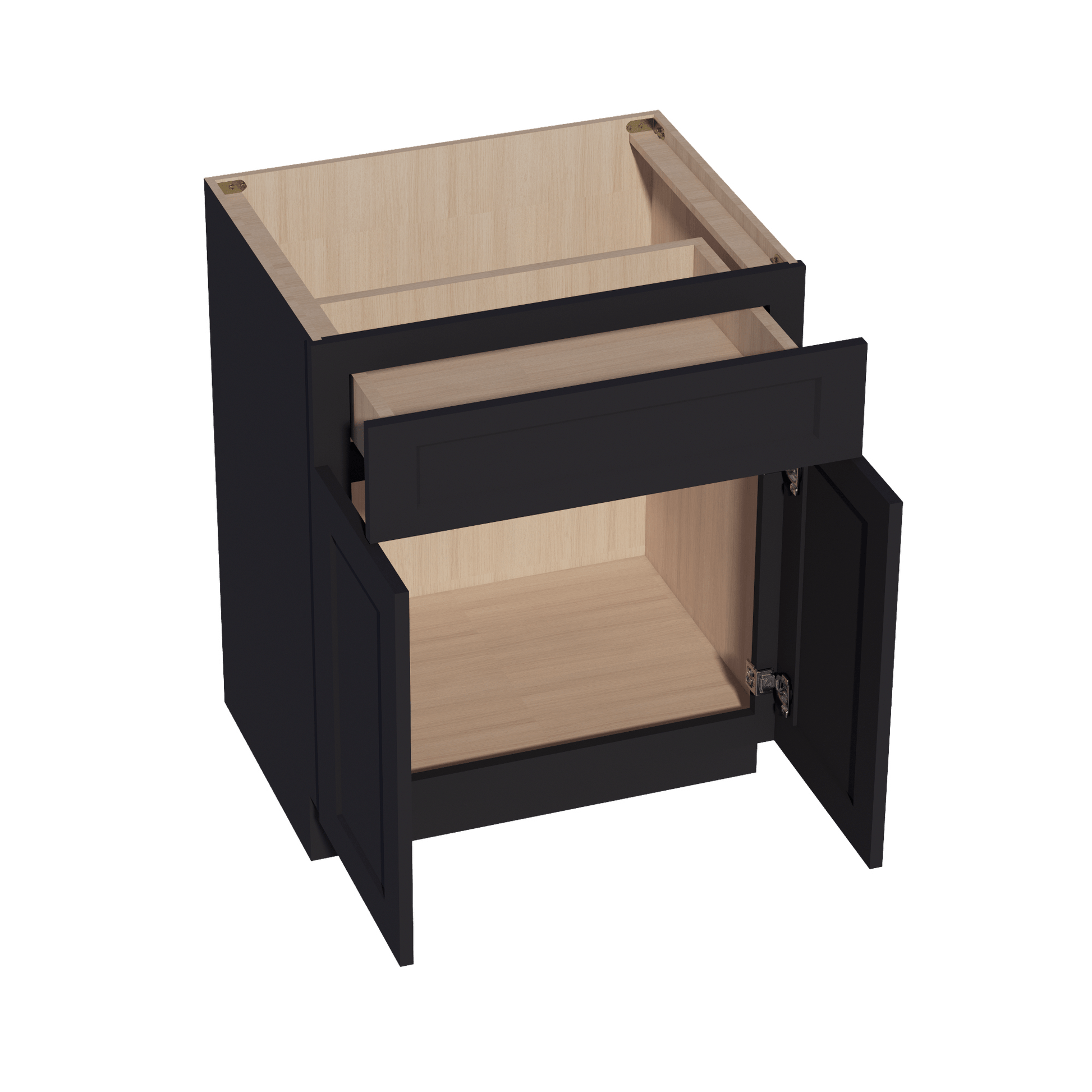 HE - VB2721: Ebony Black Shaker 27"W x 34 - 1/2"H x 21"D 2 Doors & 1 Drawer Double Door Vanity Base Cabinets - NextCabinets