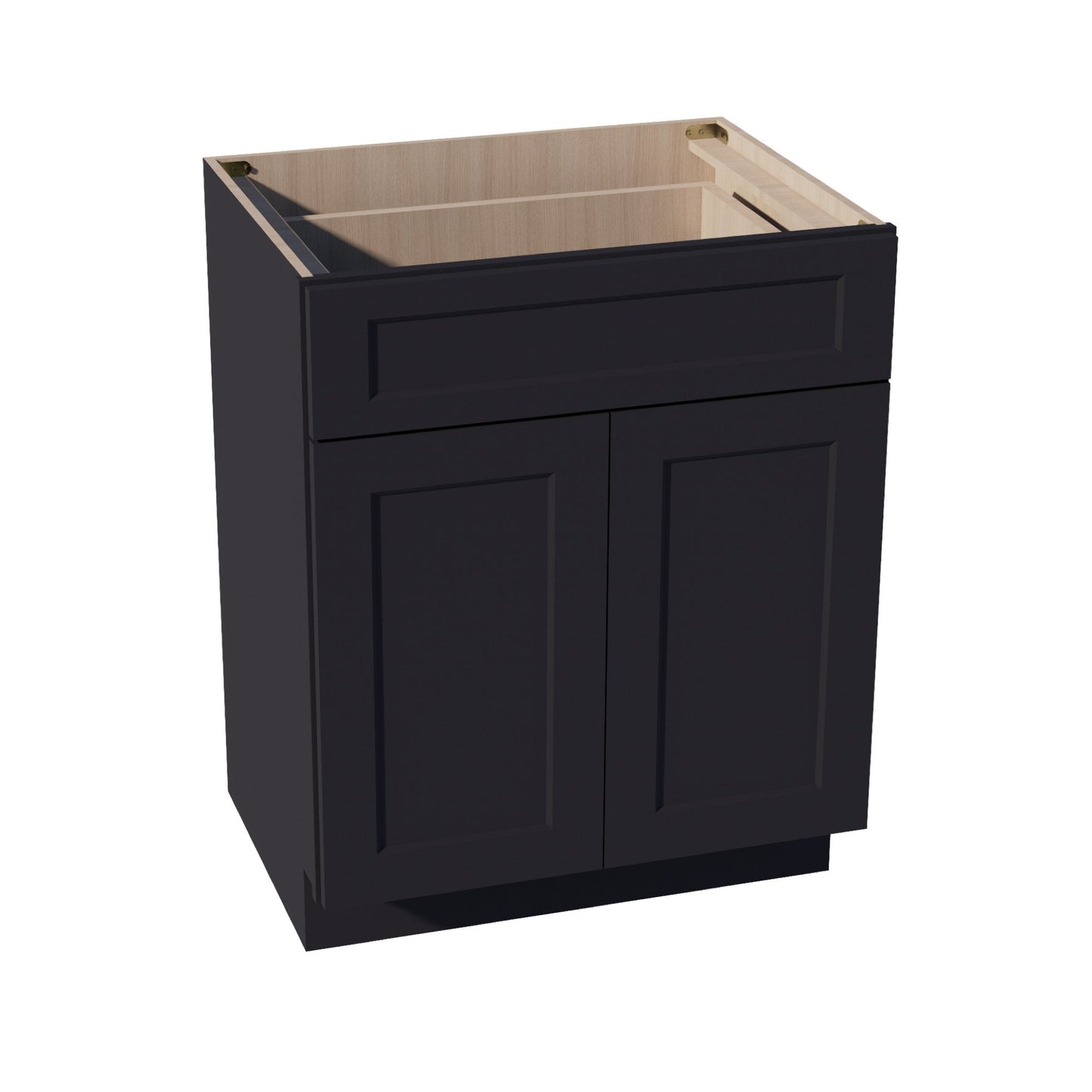 HE - VB2721: Ebony Black Shaker 27"W x 34 - 1/2"H x 21"D 2 Doors & 1 Drawer Double Door Vanity Base Cabinets - NextCabinets