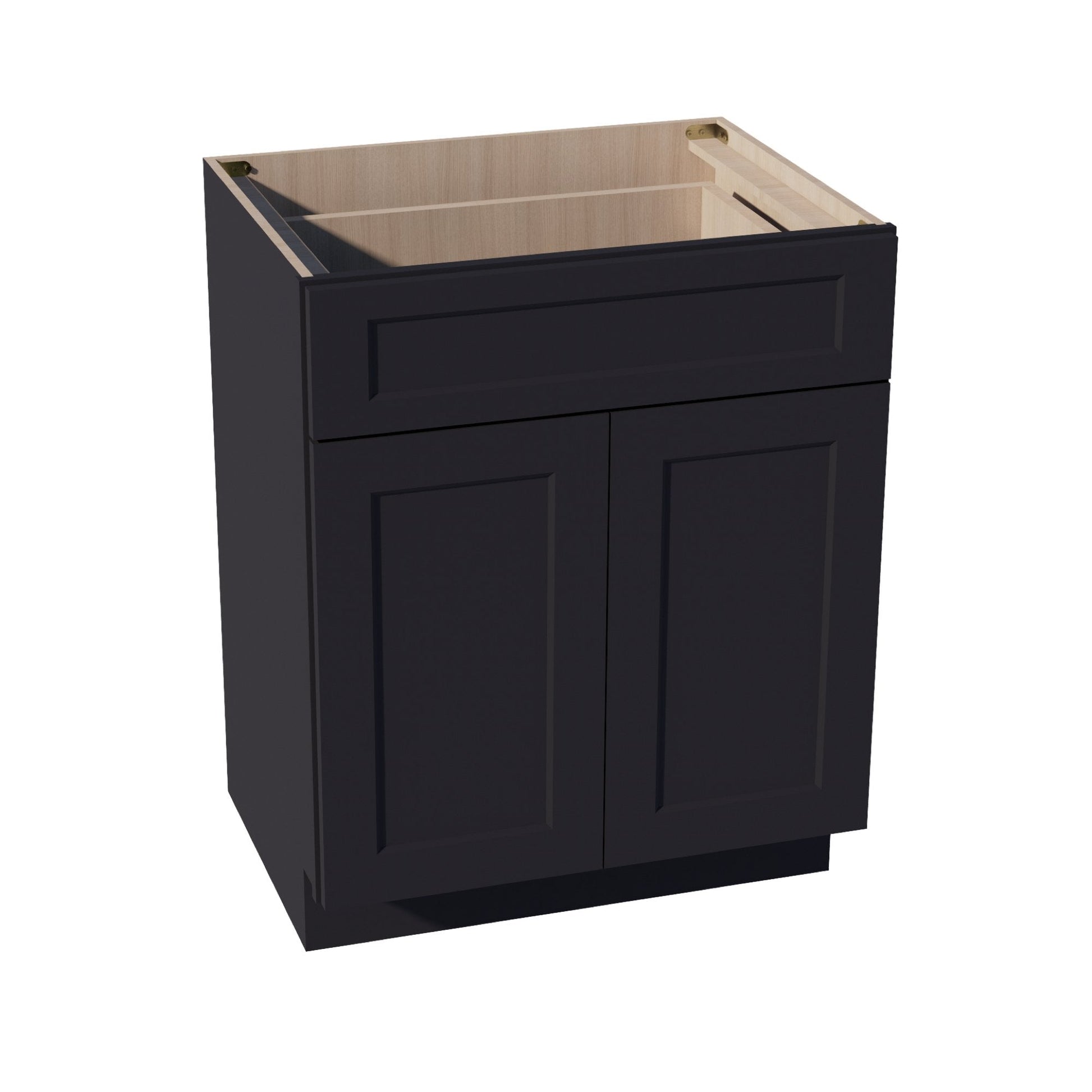 HE - VB2721: Ebony Black Shaker 27"W x 34 - 1/2"H x 21"D 2 Doors & 1 Drawer Double Door Vanity Base Cabinets - NextCabinets