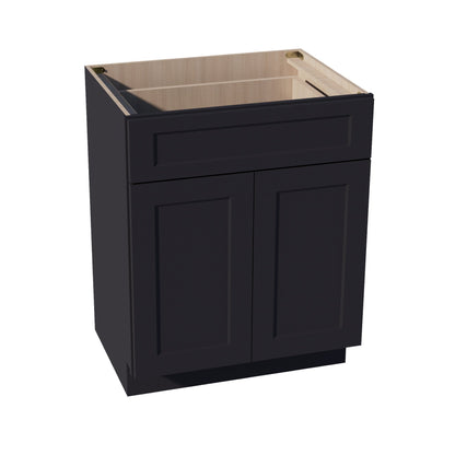 HE - VB2721: Ebony Black Shaker 27"W x 34 - 1/2"H x 21"D 2 Doors & 1 Drawer Double Door Vanity Base Cabinets - NextCabinets