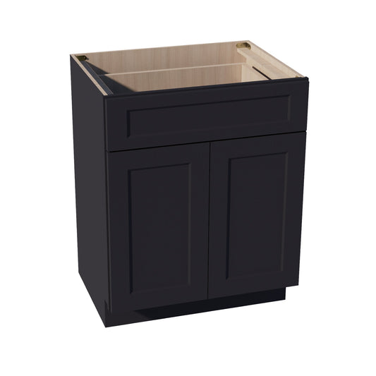 HE - VB2721: Ebony Black Shaker 27"W x 34 - 1/2"H x 21"D 2 Doors & 1 Drawer Double Door Vanity Base Cabinets - NextCabinets