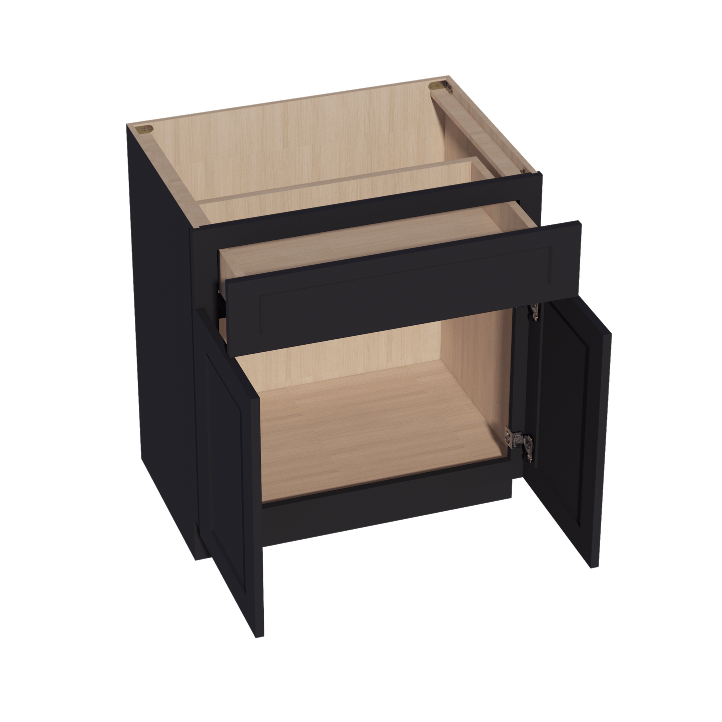 HE - VB3021: Ebony Black Shaker 30"W x 34 - 1/2"H x 21"D 2 Doors & 1 Drawer Double Door Vanity Base Cabinets - NextCabinets