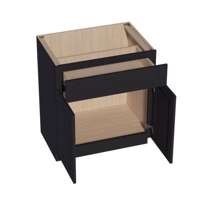 HE - VB3021: Ebony Black Shaker 30"W x 34 - 1/2"H x 21"D 2 Doors & 1 Drawer Double Door Vanity Base Cabinets - NextCabinets