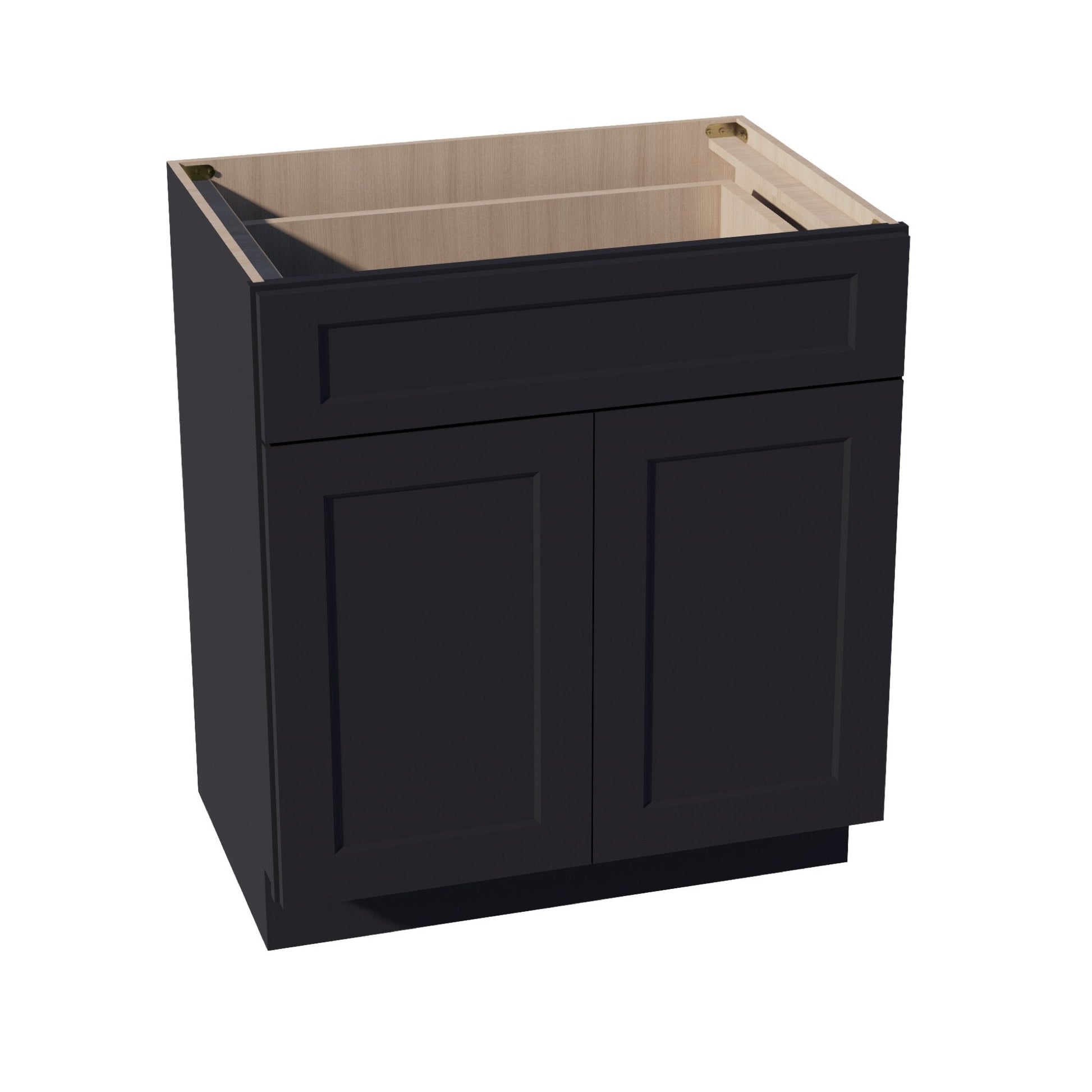 HE - VB3021: Ebony Black Shaker 30"W x 34 - 1/2"H x 21"D 2 Doors & 1 Drawer Double Door Vanity Base Cabinets - NextCabinets