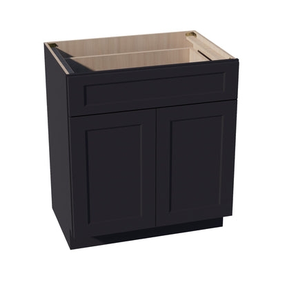 HE - VB3021: Ebony Black Shaker 30"W x 34 - 1/2"H x 21"D 2 Doors & 1 Drawer Double Door Vanity Base Cabinets - NextCabinets