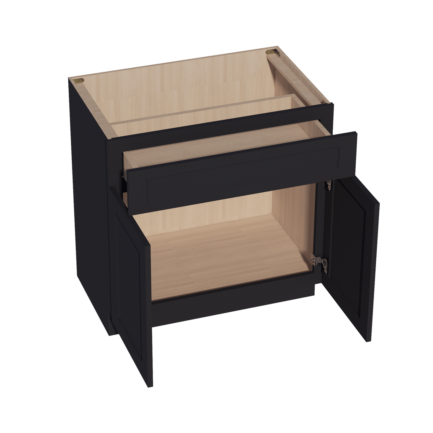 HE - VB3321: Ebony Black Shaker 33"W x 34 - 1/2"H x 21"D 2 Doors & 1 Drawer Double Door Vanity Base Cabinets - NextCabinets