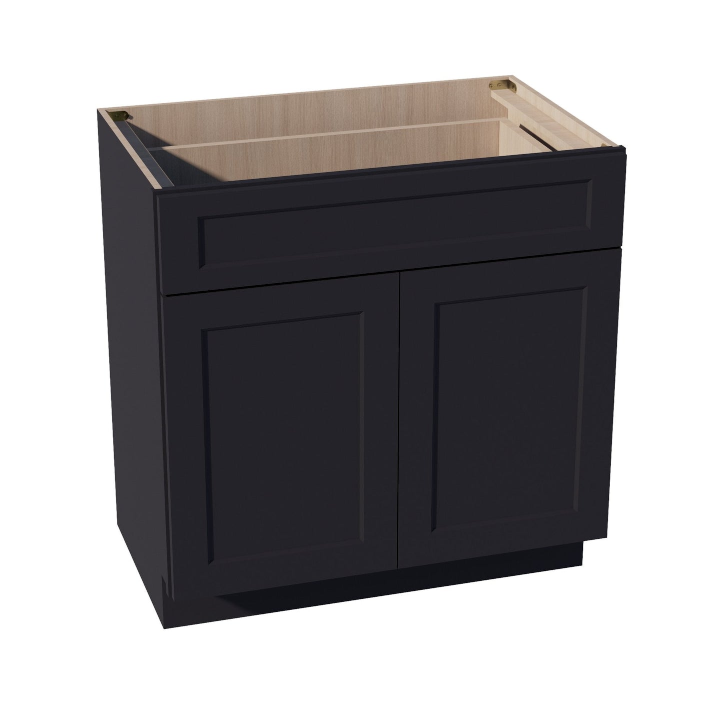 HE - VB3321: Ebony Black Shaker 33"W x 34 - 1/2"H x 21"D 2 Doors & 1 Drawer Double Door Vanity Base Cabinets - NextCabinets