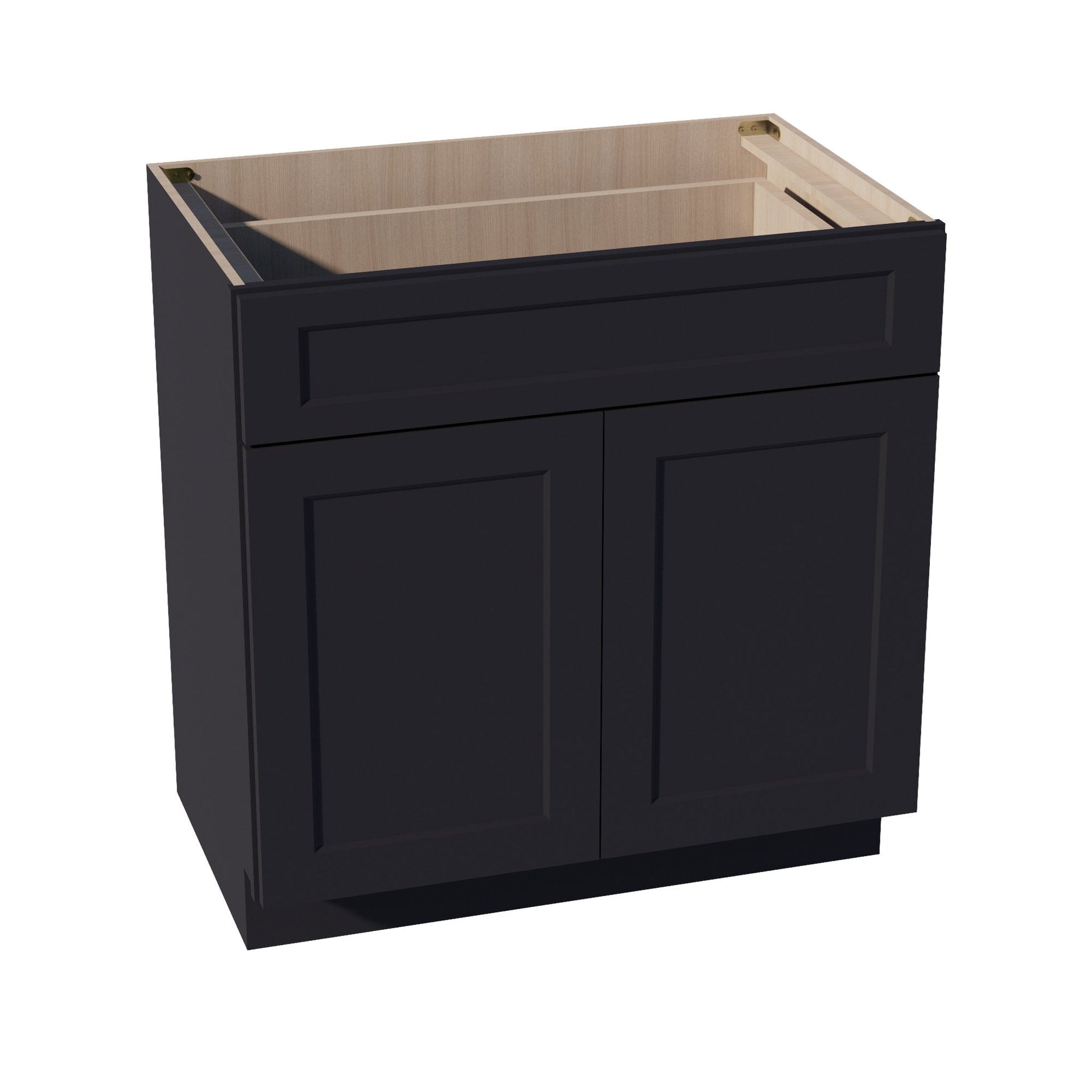 HE - VB3321: Ebony Black Shaker 33"W x 34 - 1/2"H x 21"D 2 Doors & 1 Drawer Double Door Vanity Base Cabinets - NextCabinets