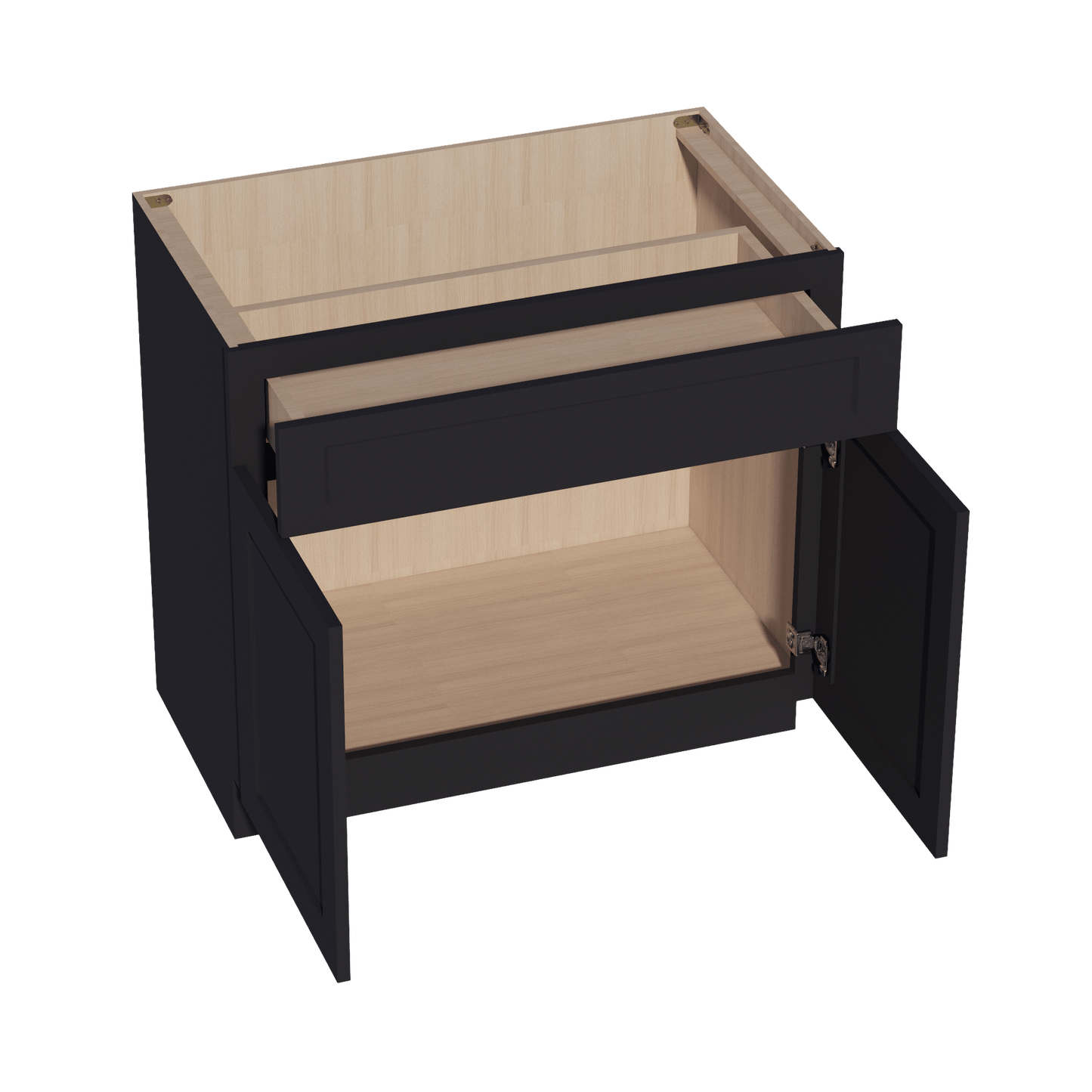 HE - VB3621: Ebony Black Shaker 36"W x 34 - 1/2"H x 21"D 2 Doors & 1 Drawer Double Door Vanity Base Cabinets - NextCabinets