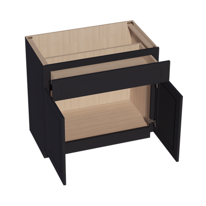 HE - VB3621: Ebony Black Shaker 36"W x 34 - 1/2"H x 21"D 2 Doors & 1 Drawer Double Door Vanity Base Cabinets - NextCabinets