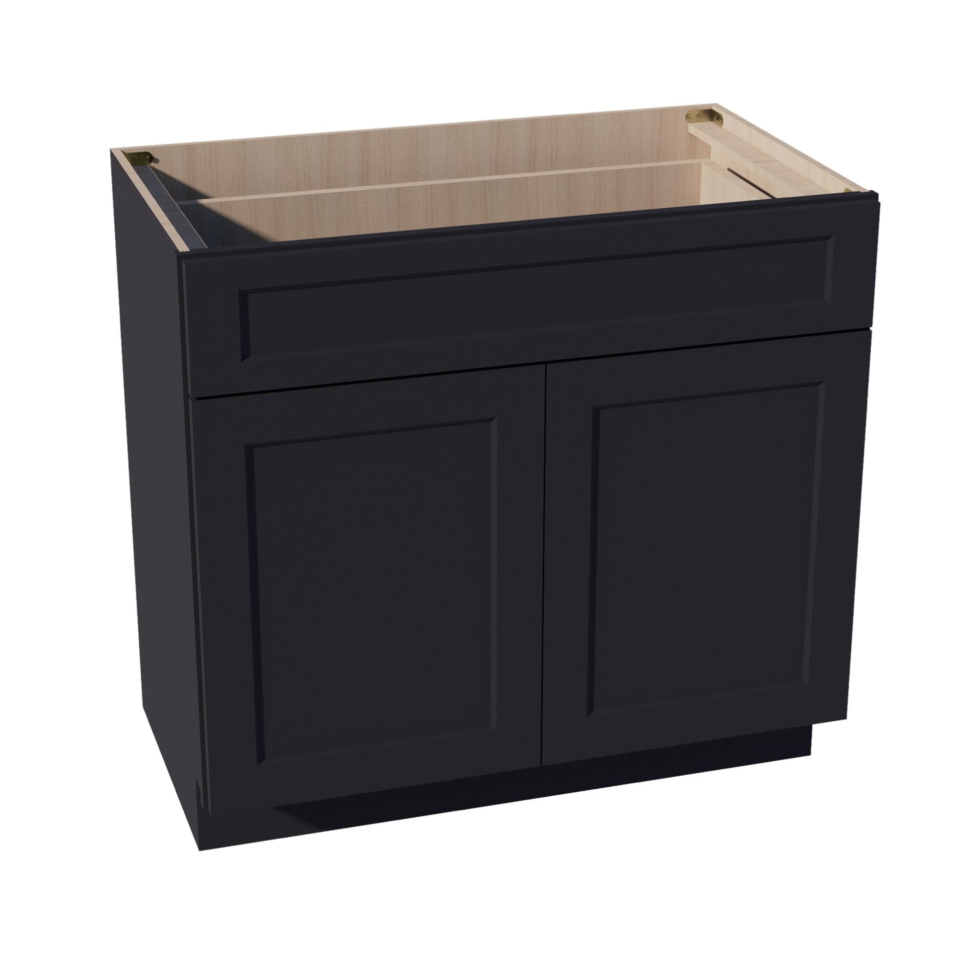 HE - VB3621: Ebony Black Shaker 36"W x 34 - 1/2"H x 21"D 2 Doors & 1 Drawer Double Door Vanity Base Cabinets - NextCabinets