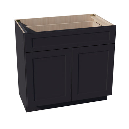 HE - VB3621: Ebony Black Shaker 36"W x 34 - 1/2"H x 21"D 2 Doors & 1 Drawer Double Door Vanity Base Cabinets - NextCabinets