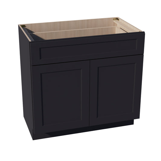 HE - VB3621: Ebony Black Shaker 36"W x 34 - 1/2"H x 21"D 2 Doors & 1 Drawer Double Door Vanity Base Cabinets - NextCabinets