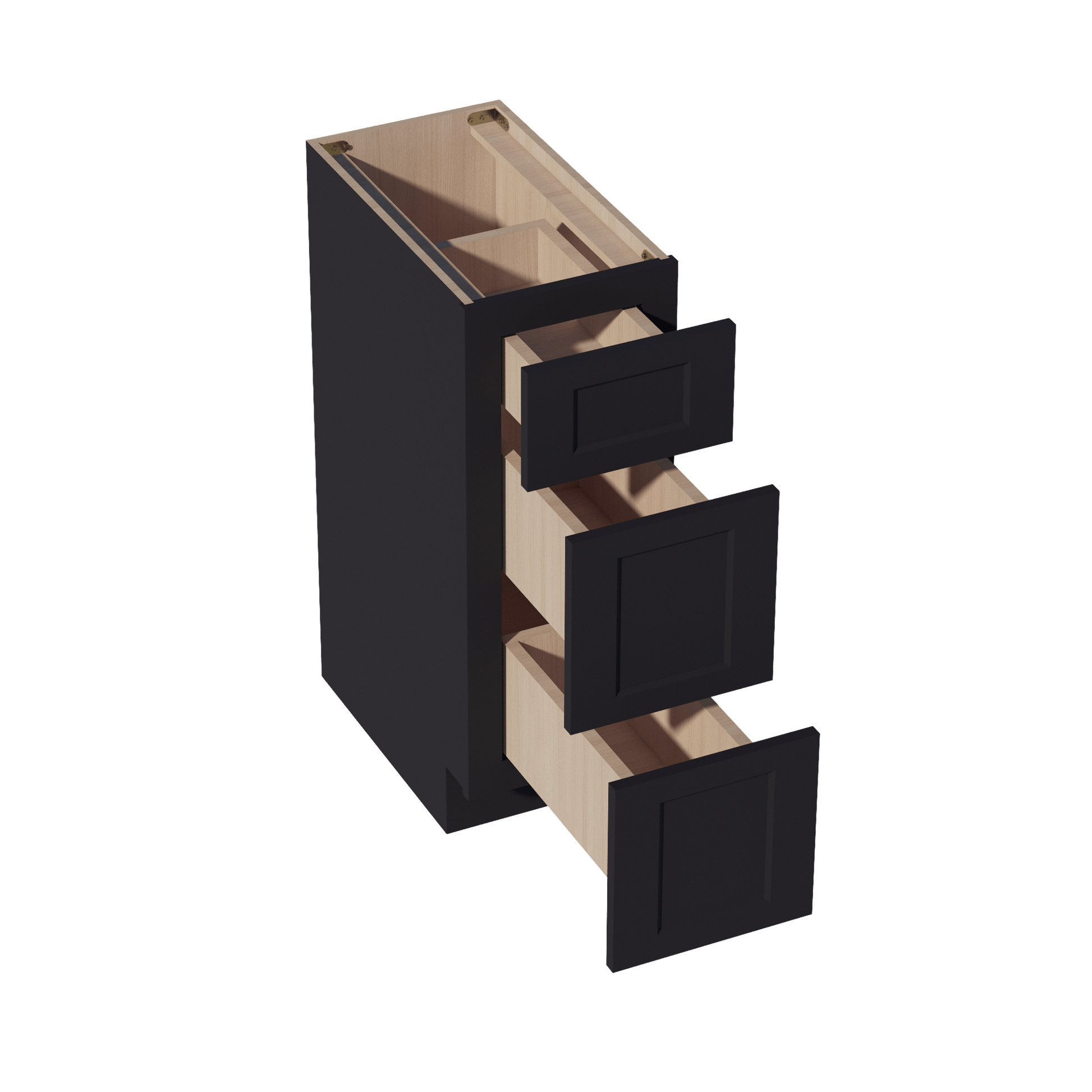 HE - VDB1221: Ebony Black Shaker 12"W x 34 - 1/2"H x 21"D 3 Drawers Vanity Base Cabinets - NextCabinets