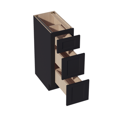 HE - VDB1221: Ebony Black Shaker 12"W x 34 - 1/2"H x 21"D 3 Drawers Vanity Base Cabinets - NextCabinets