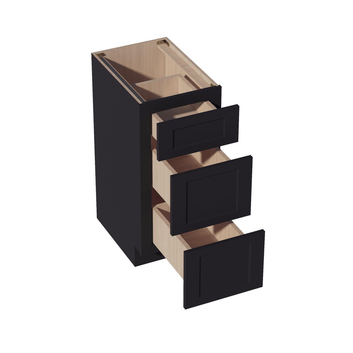 HE - VDB1521: Ebony Black Shaker 15"W x 34 - 1/2"H x 21"D 3 Drawers Vanity Base Cabinets - NextCabinets