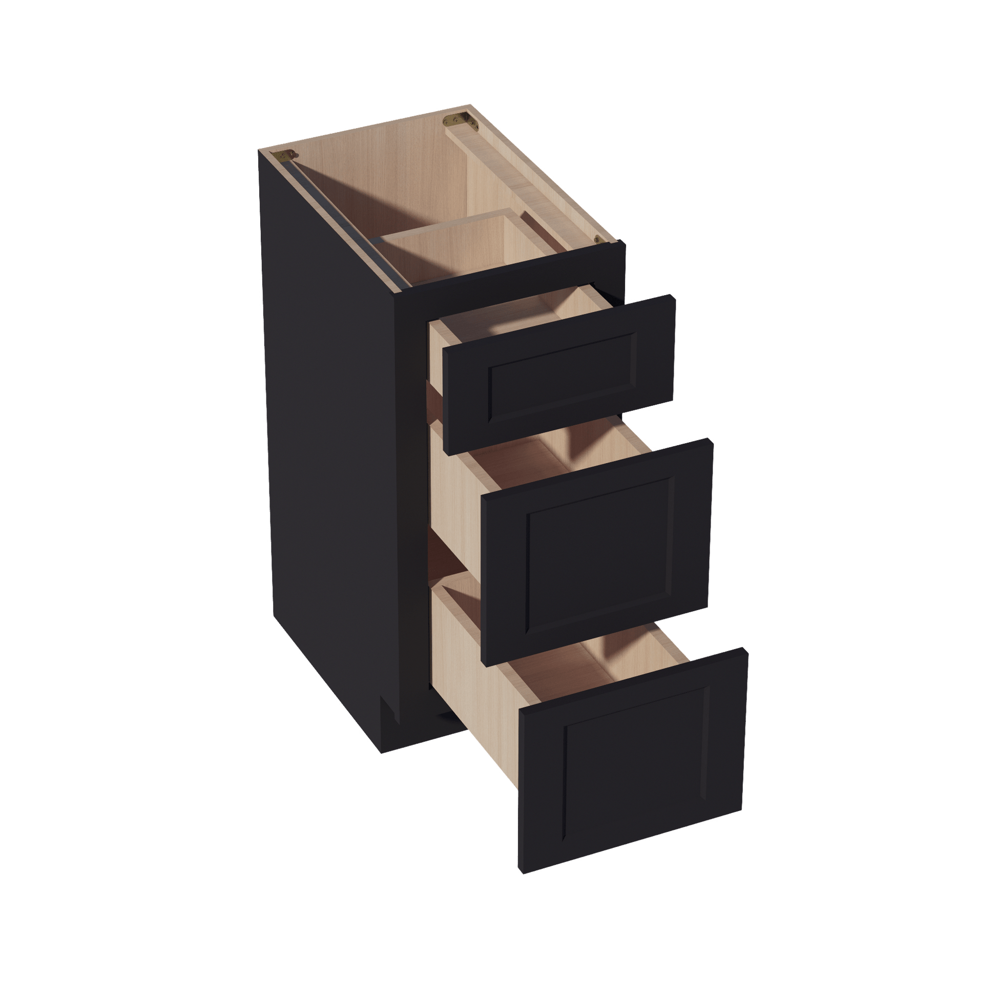 HE - VDB1521: Ebony Black Shaker 15"W x 34 - 1/2"H x 21"D 3 Drawers Vanity Base Cabinets - NextCabinets