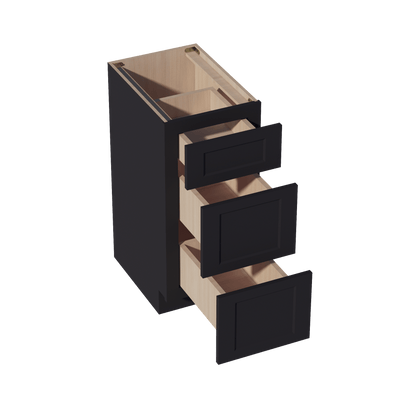 HE - VDB1521: Ebony Black Shaker 15"W x 34 - 1/2"H x 21"D 3 Drawers Vanity Base Cabinets - NextCabinets