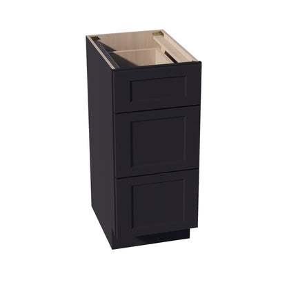 HE - VDB1521: Ebony Black Shaker 15"W x 34 - 1/2"H x 21"D 3 Drawers Vanity Base Cabinets - NextCabinets