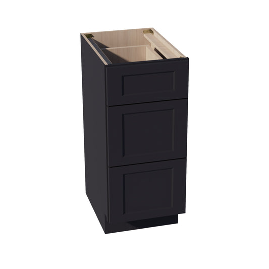 HE - VDB1521: Ebony Black Shaker 15"W x 34 - 1/2"H x 21"D 3 Drawers Vanity Base Cabinets - NextCabinets
