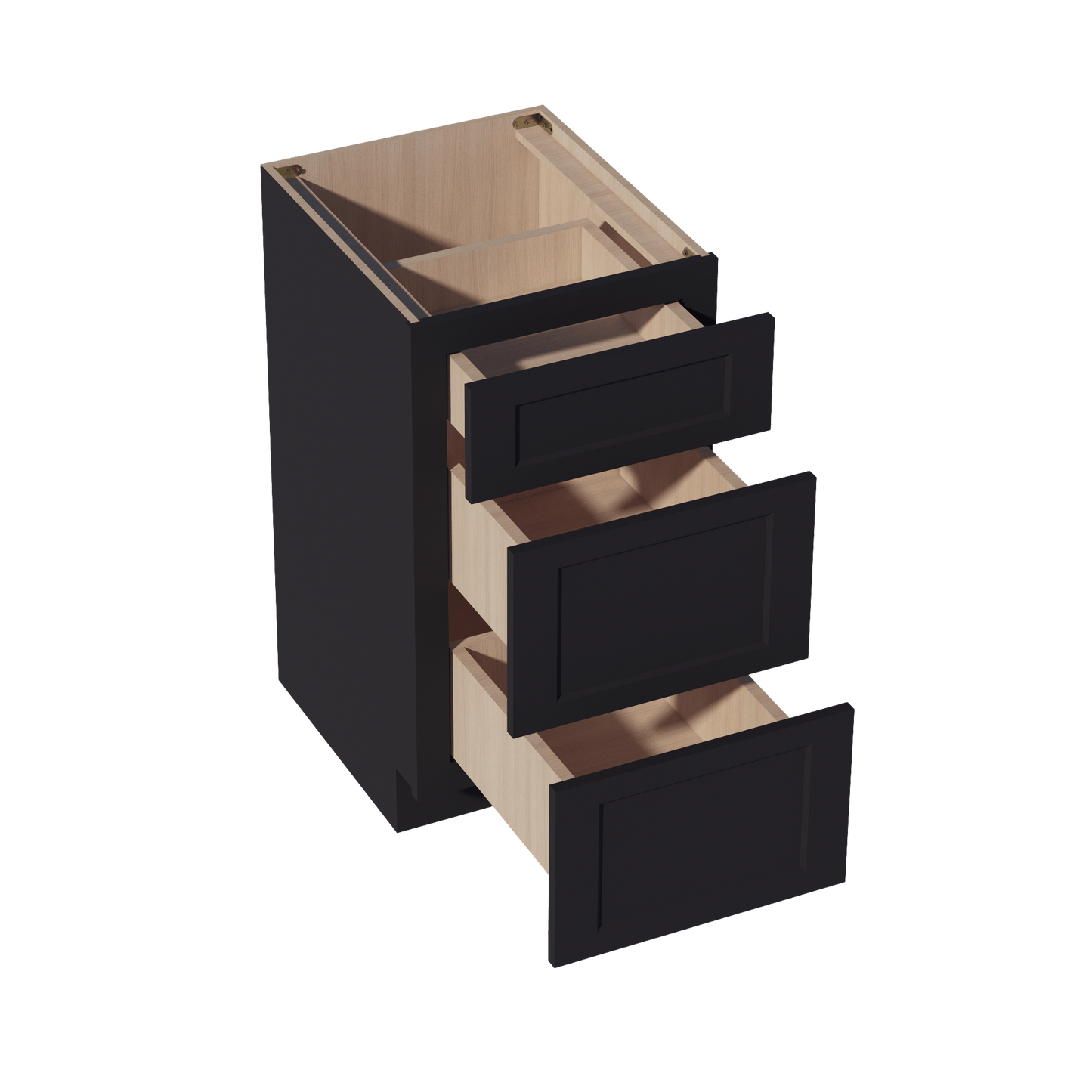 HE - VDB1821: Ebony Black Shaker 18"W x 34 - 1/2"H x 21"D 3 Drawers Vanity Base Cabinets - NextCabinets