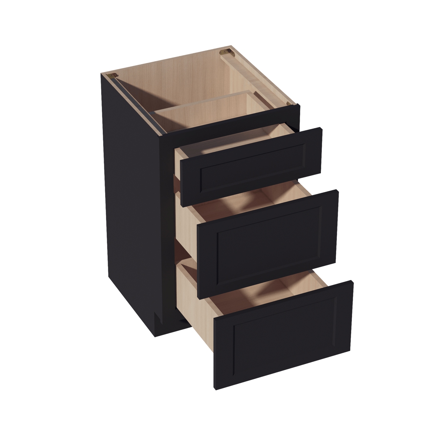 HE - VDB2121: Ebony Black Shaker 21"W x 34 - 1/2"H x 21"D 3 Drawers Vanity Base Cabinets - NextCabinets