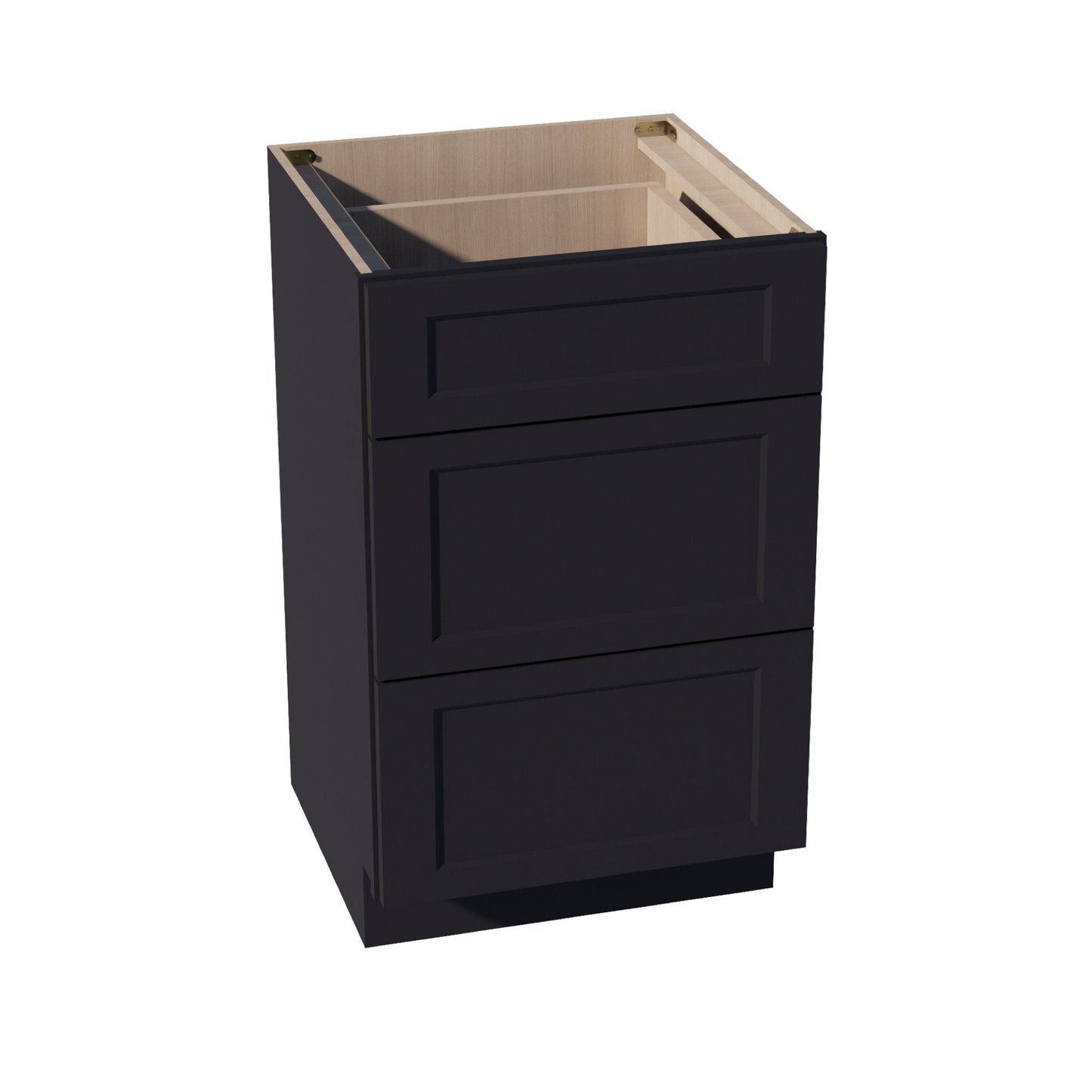 HE - VDB2121: Ebony Black Shaker 21"W x 34 - 1/2"H x 21"D 3 Drawers Vanity Base Cabinets - NextCabinets