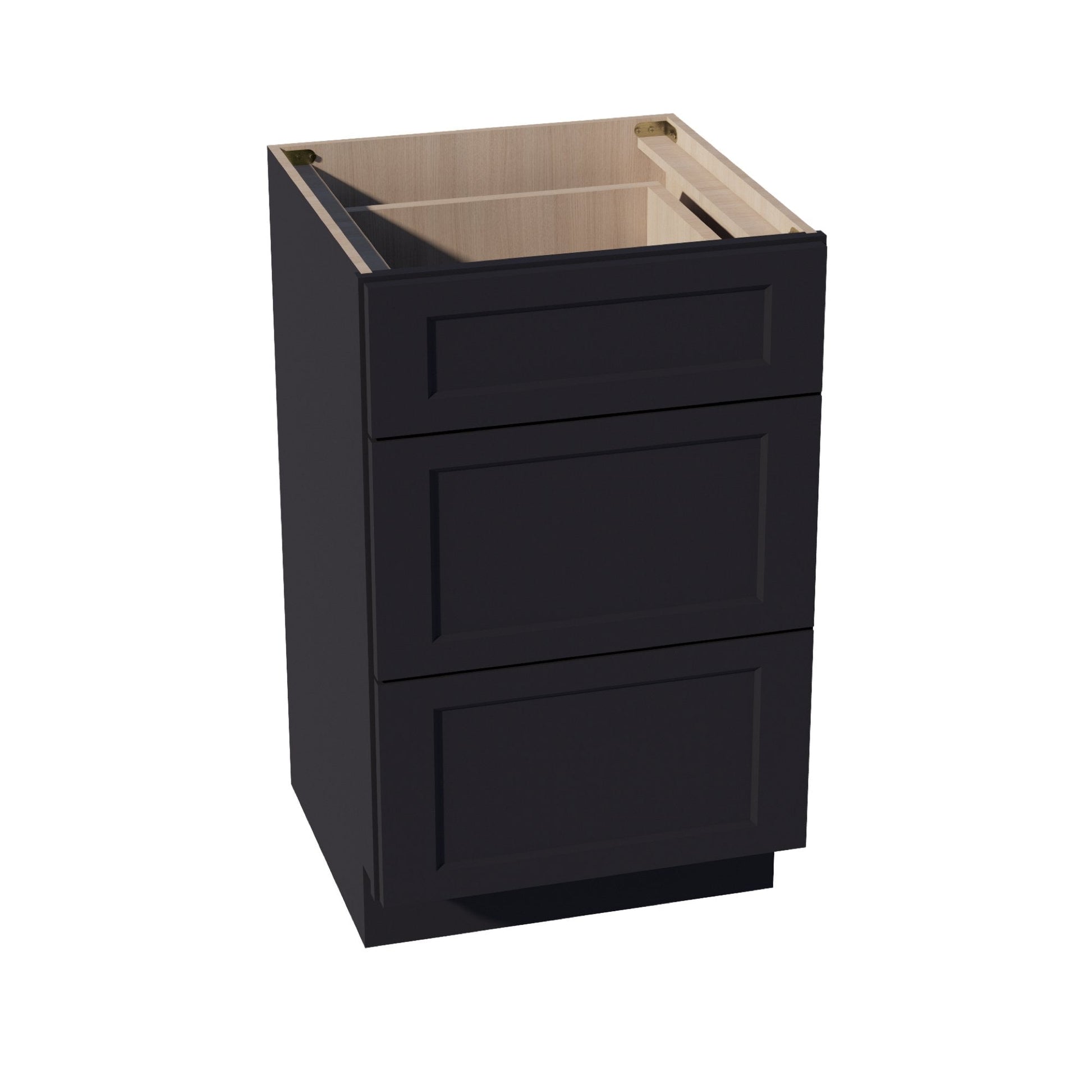 HE - VDB2121: Ebony Black Shaker 21"W x 34 - 1/2"H x 21"D 3 Drawers Vanity Base Cabinets - NextCabinets