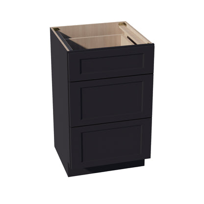 HE - VDB2121: Ebony Black Shaker 21"W x 34 - 1/2"H x 21"D 3 Drawers Vanity Base Cabinets - NextCabinets