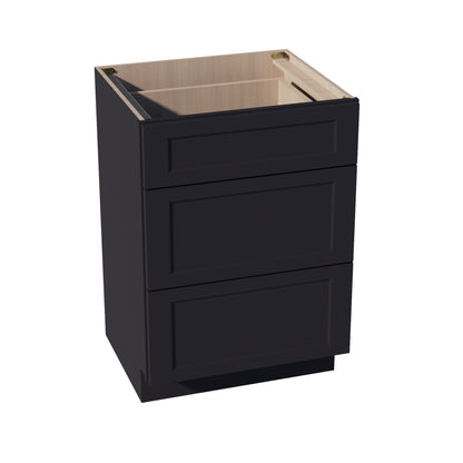 HE - VDB2421: Ebony Black Shaker 24"W x 34 - 1/2"H x 21"D 3 Drawers Vanity Base Cabinets - NextCabinets