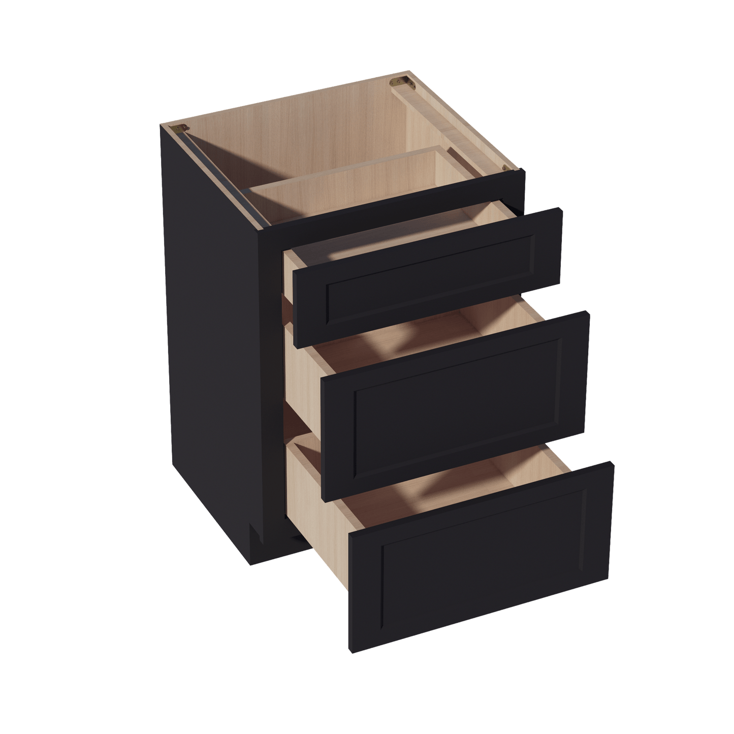 HE - VDB2421: Ebony Black Shaker 24"W x 34 - 1/2"H x 21"D 3 Drawers Vanity Base Cabinets - NextCabinets