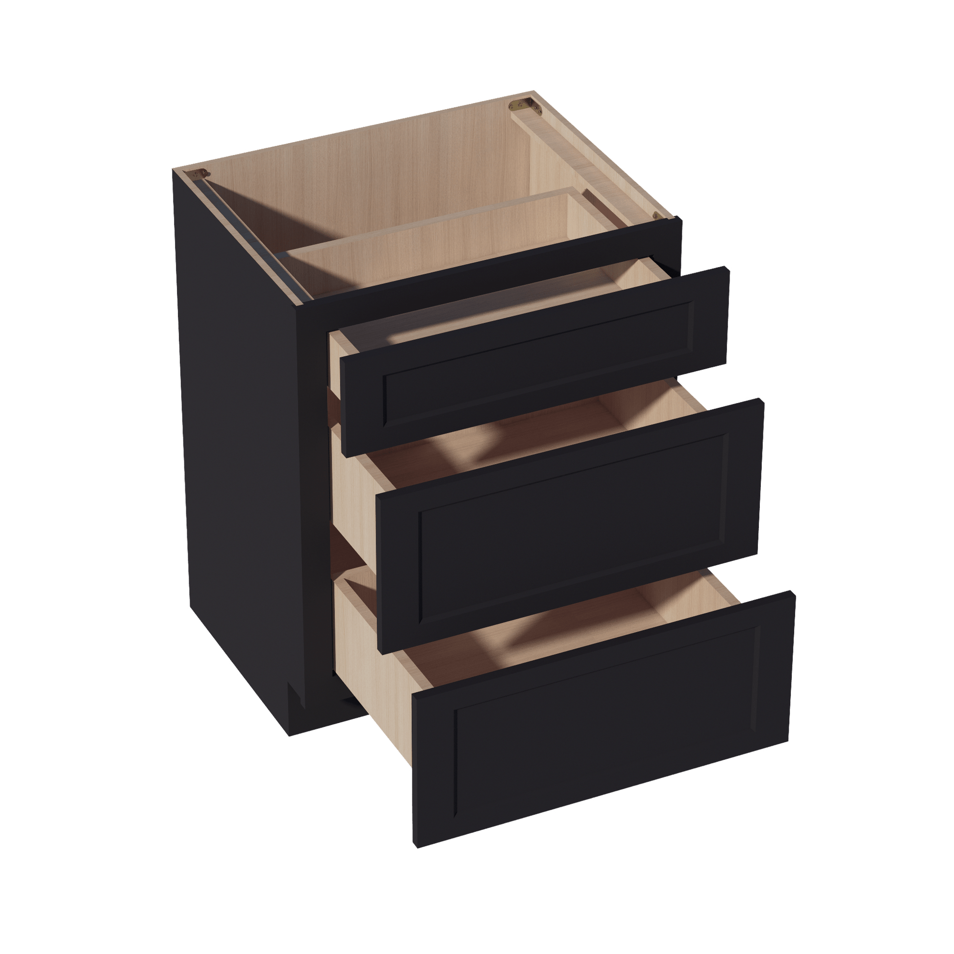 HE - VDB2721: Ebony Black Shaker 27"W x 34 - 1/2"H x 21"D 3 Drawers Vanity Base Cabinets - NextCabinets